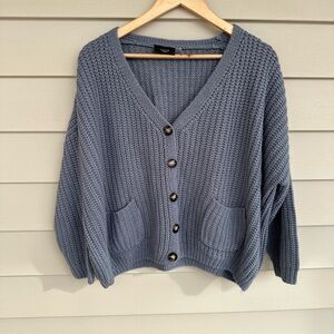 Vici Slate Blue Button-Up Cardigan